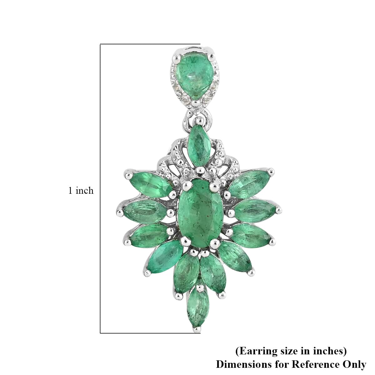 AAA Kagem Zambian Intense Green Emerald and White Zircon Dangle Earring in Rhodium Over Sterling Silver 2.80 ctw image number 3