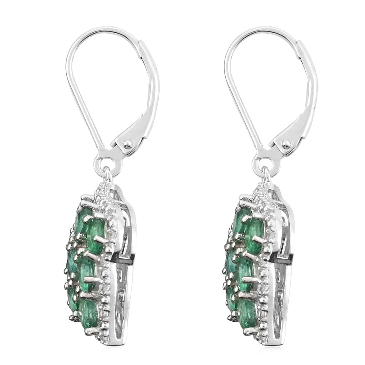 AAA Kagem Emerald and White Zircon Dangle Earrings in Rhodium Over Sterling Silver 3.40 ctw image number 2
