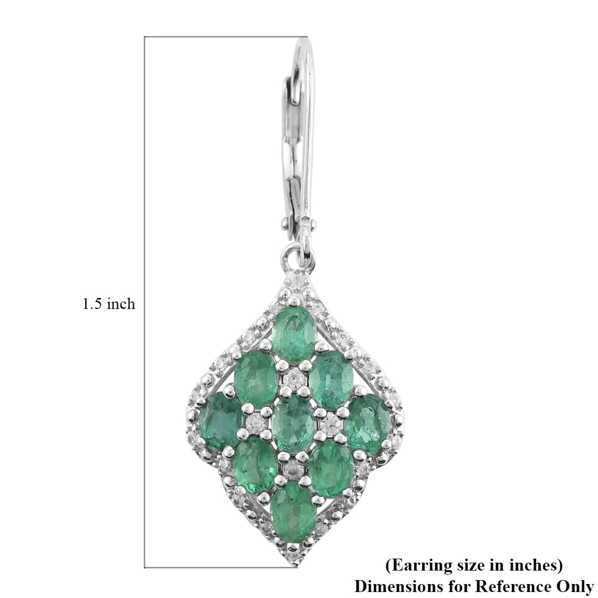 AAA Kagem Emerald and White Zircon Dangle Earrings in Rhodium Over Sterling Silver 3.40 ctw image number 3