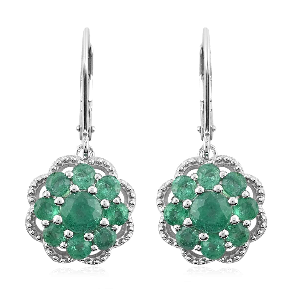 AAA Kagem Emerald Dangle Earrings in Rhodium Over Sterling Silver 2.70 ctw image number 0