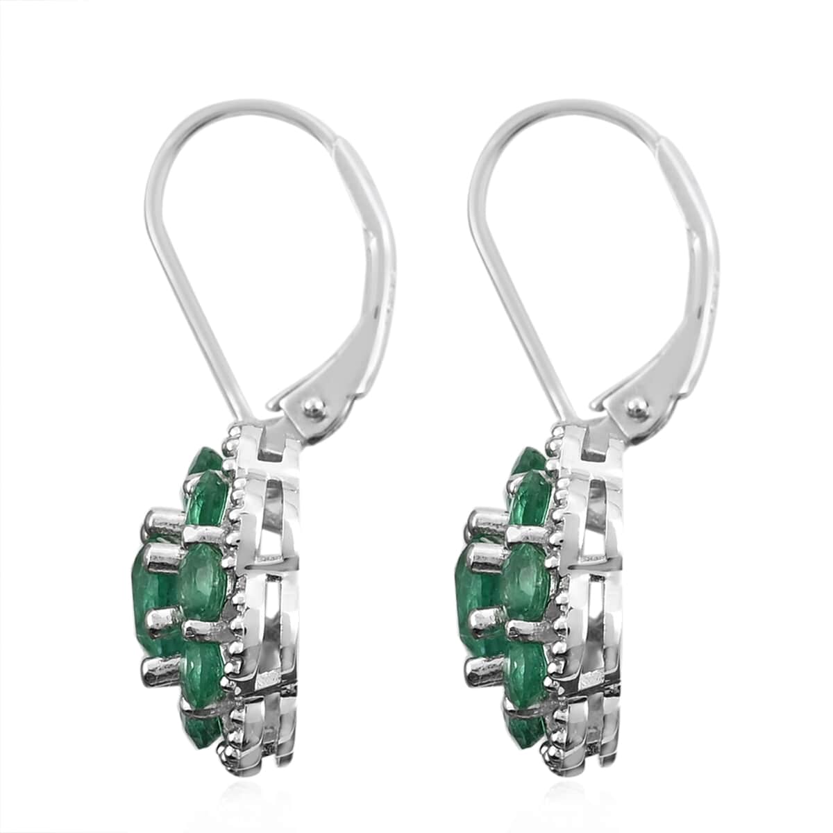 AAA Kagem Emerald Dangle Earrings in Rhodium Over Sterling Silver 2.70 ctw image number 2