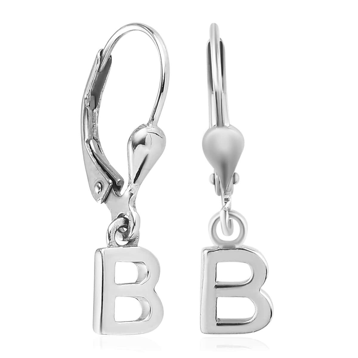 Platinum Over Sterling Silver Initial B Earrings image number 2
