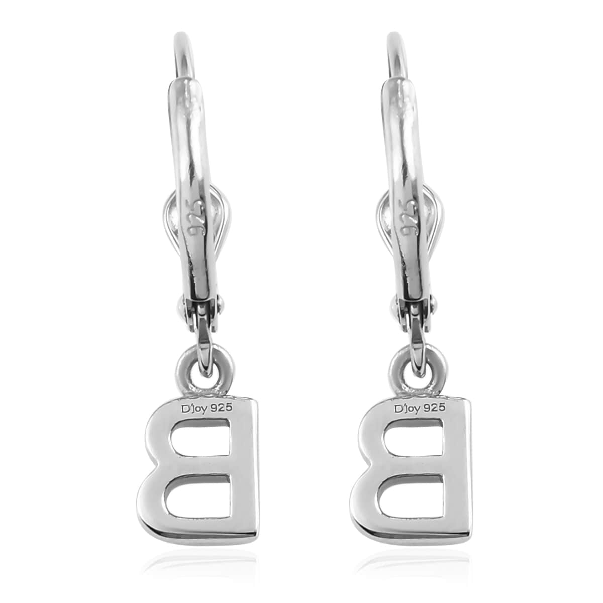 Platinum Over Sterling Silver Initial B Earrings image number 3