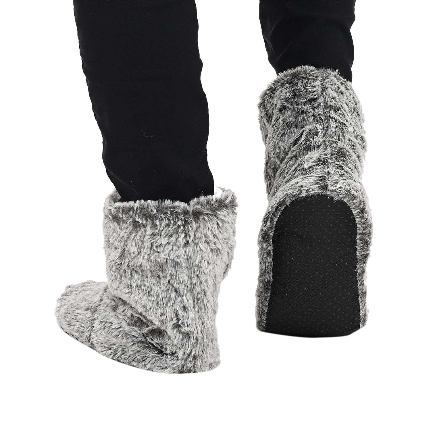 Homesmart Grey Faux Fur Sherpa Bootie Set of 2 Slippers (Women's Size 5-10)