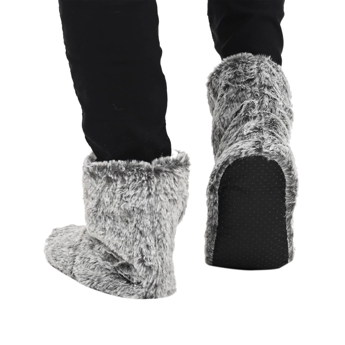 Set of 2 Pairs Grey Faux Fur Sherpa Home Bootie and Home Shoes (2.54"x7.08") image number 1