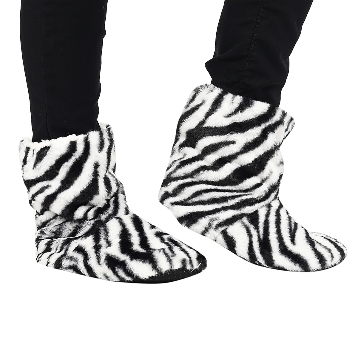 Homesmart Zebra Print Faux Fur Sherpa Bootie Set of 2 Slippers (Women's Size 5-10) image number 1
