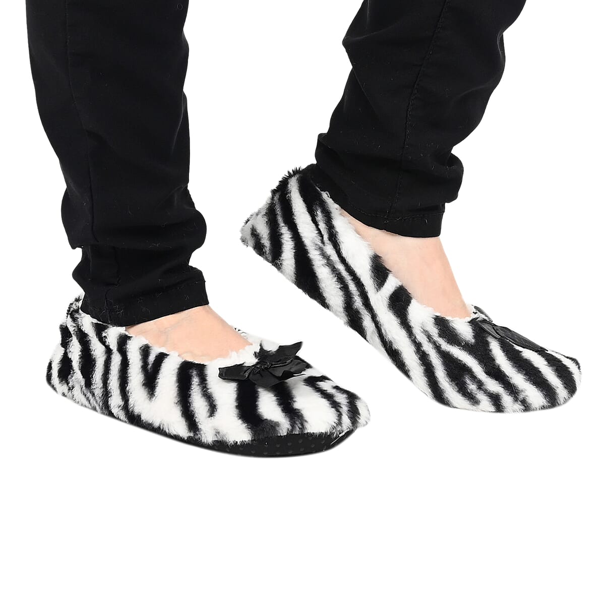 Homesmart Zebra Print Faux Fur Sherpa Bootie Set of 2 Slippers (Women's Size 5-10) image number 4
