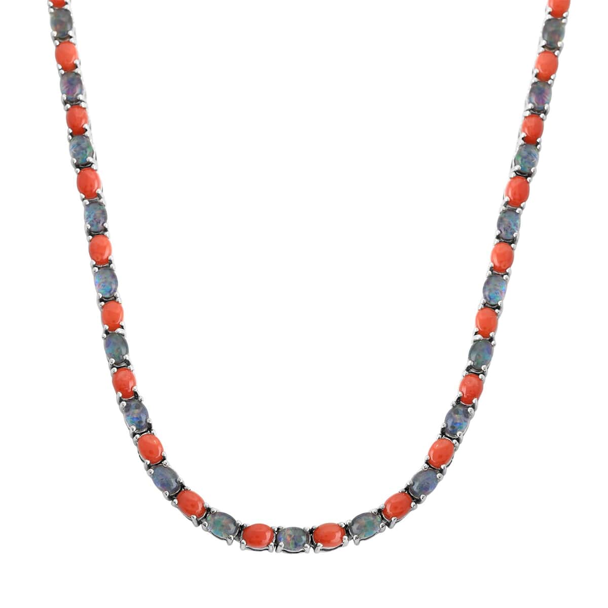 Buy Boulder Opal Triplet and Mediterranean Coral Tennis Necklace 18 ...