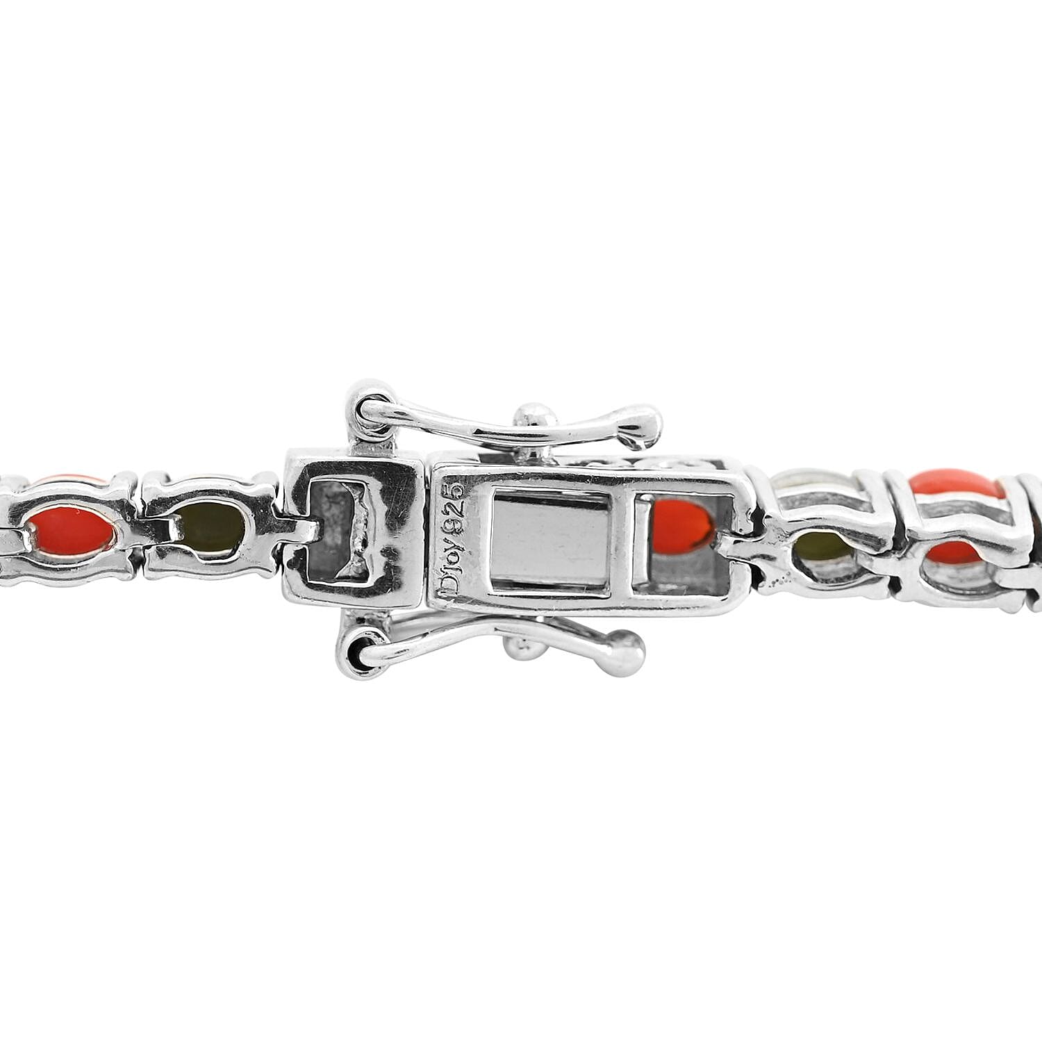 Boulder Opal Triplet and Mediterranean Coral Tennis Necklace 18 Inches in Rhodium Over Sterling Silver 19.90 ctw