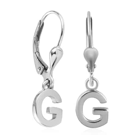 Platinum Over Sterling Silver Dangle Initial G Earrings image number 3
