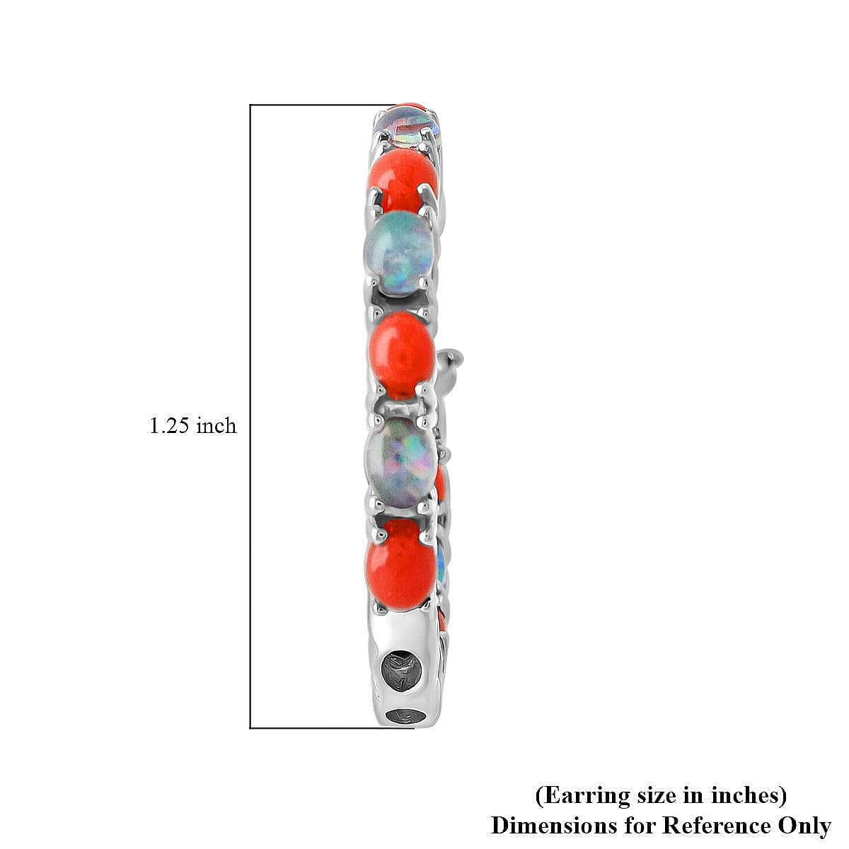 Boulder Opal Triplet and Mediterranean Coral 5.75 ctw Hoop Earrings in Rhodium Over Sterling Silver 7.10 Grams