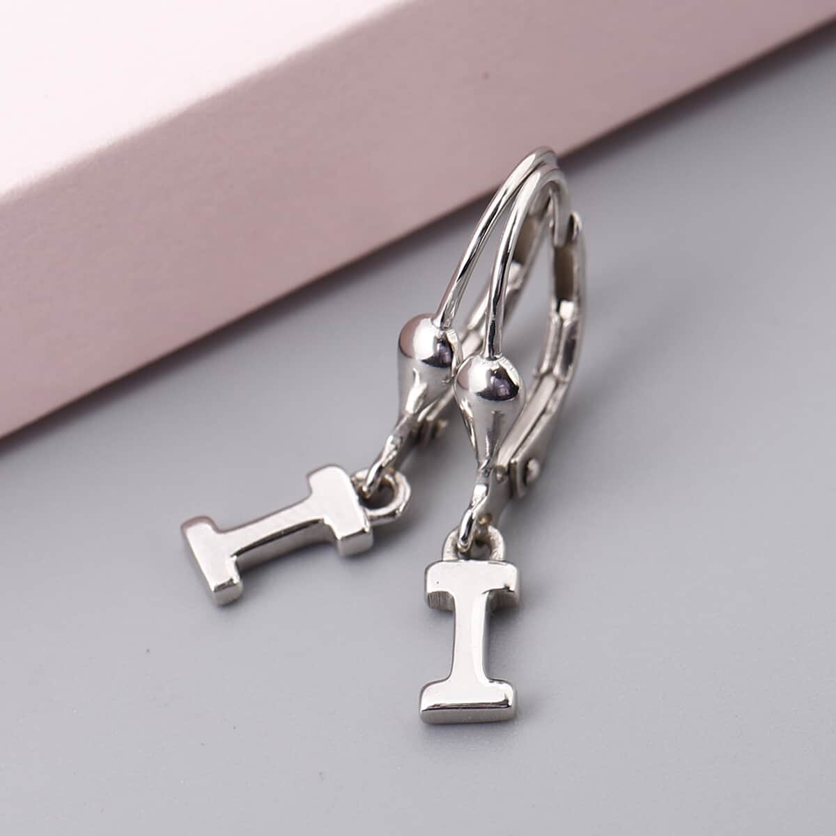 Platinum Over Sterling Silver Initial I Earrings image number 1