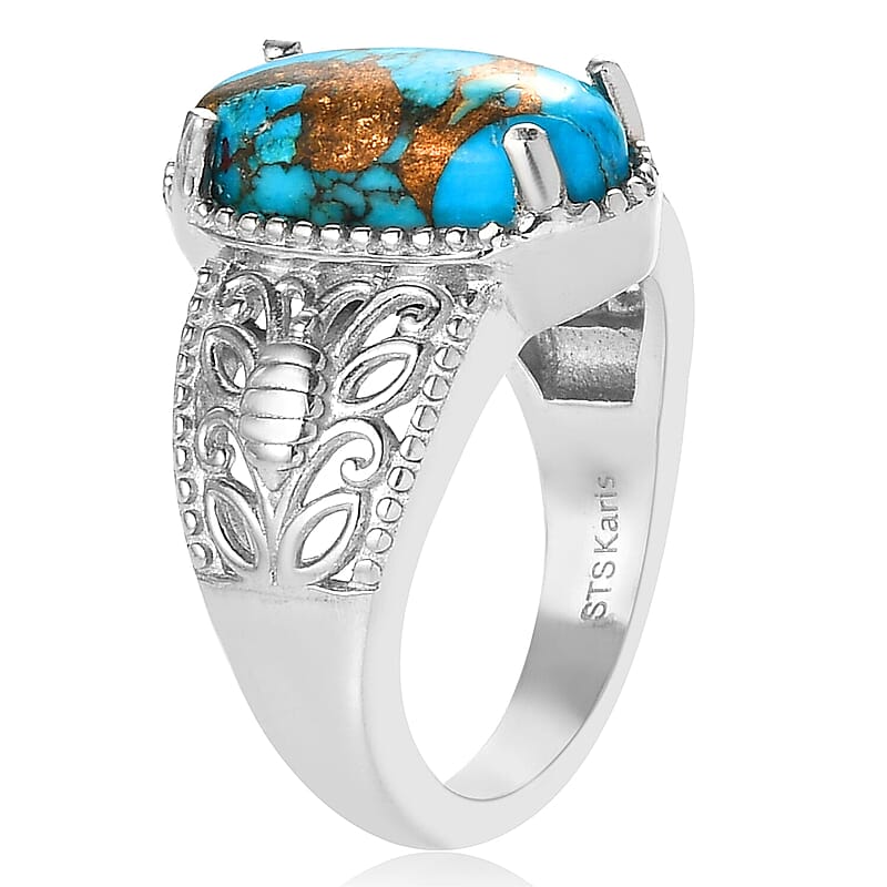 Karis Chestnut Brine Turquoise Solitaire Ring in Platinum Bond (Size 11.0) 3.20 ctw