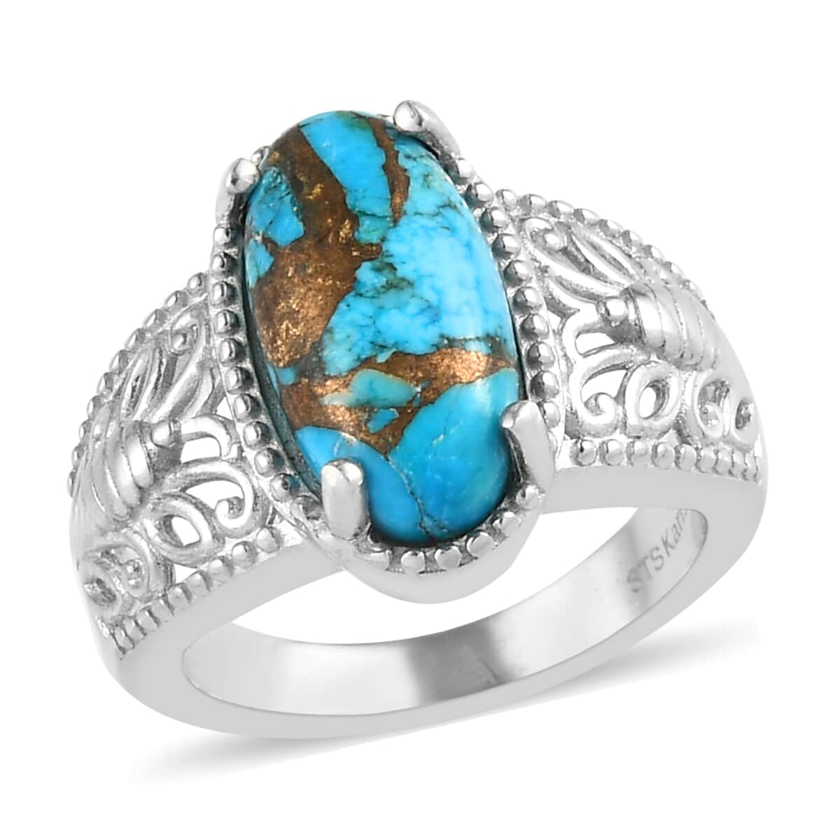 Karis Chestnut Brine Turquoise Solitaire Ring in Platinum Bond (Size 9.0) 3.20 ctw image number 0