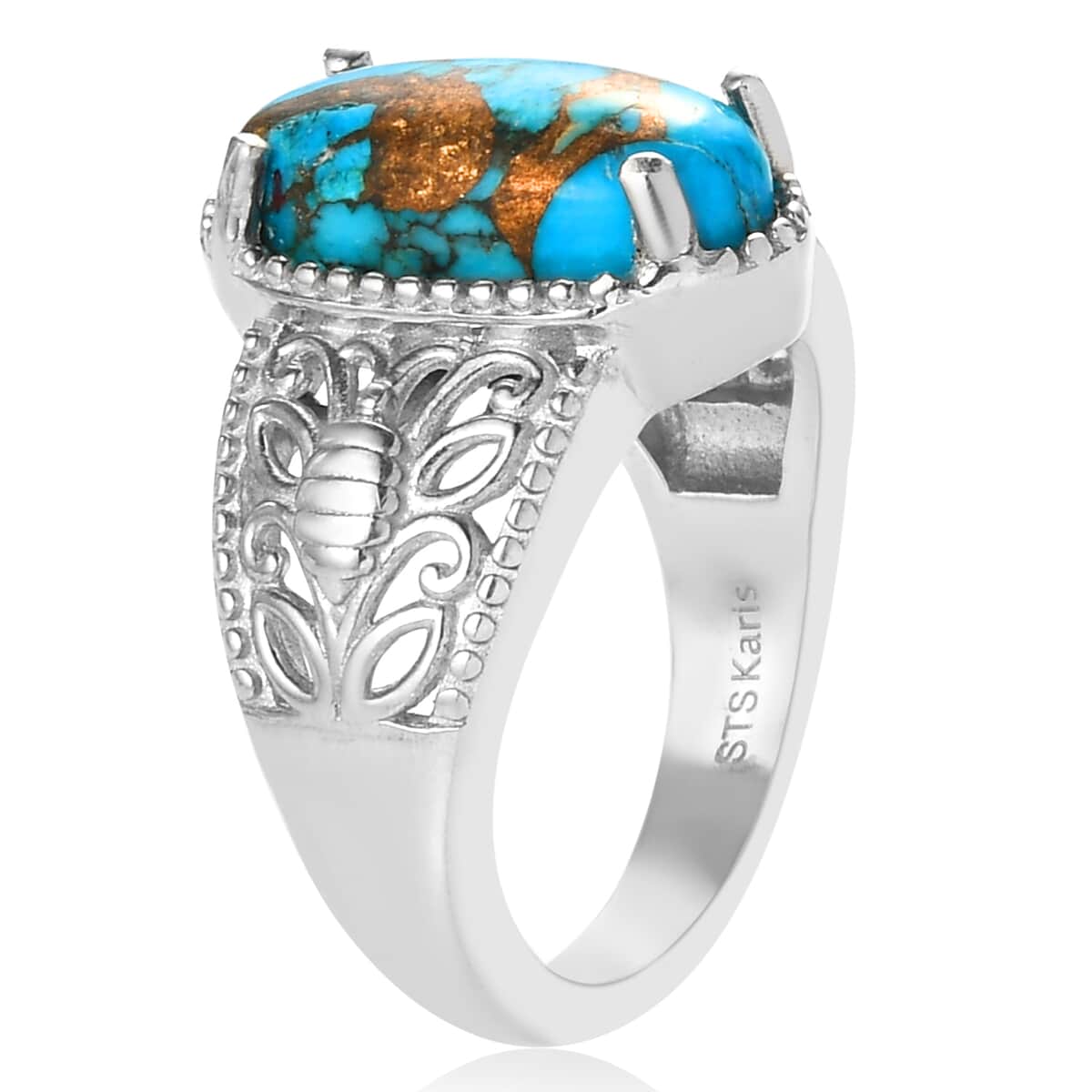 Karis Chestnut Brine Turquoise Solitaire Ring in Platinum Bond (Size 9.0) 3.20 ctw image number 3