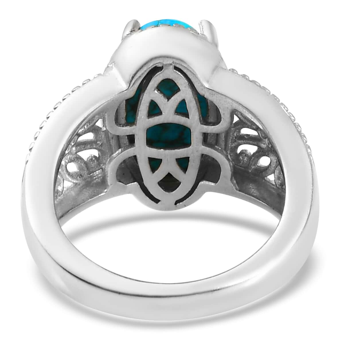 Karis Chestnut Brine Turquoise Solitaire Ring in Platinum Bond (Size 9.0) 3.20 ctw image number 4