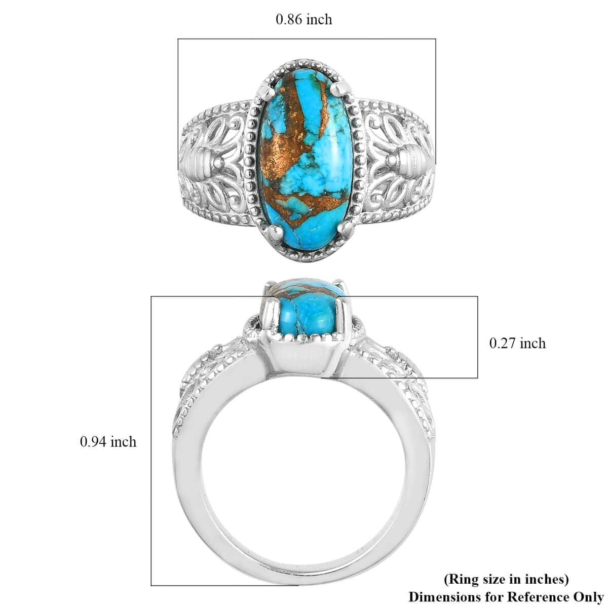 Karis Chestnut Brine Turquoise Solitaire Ring in Platinum Bond (Size 9.0) 3.20 ctw image number 5