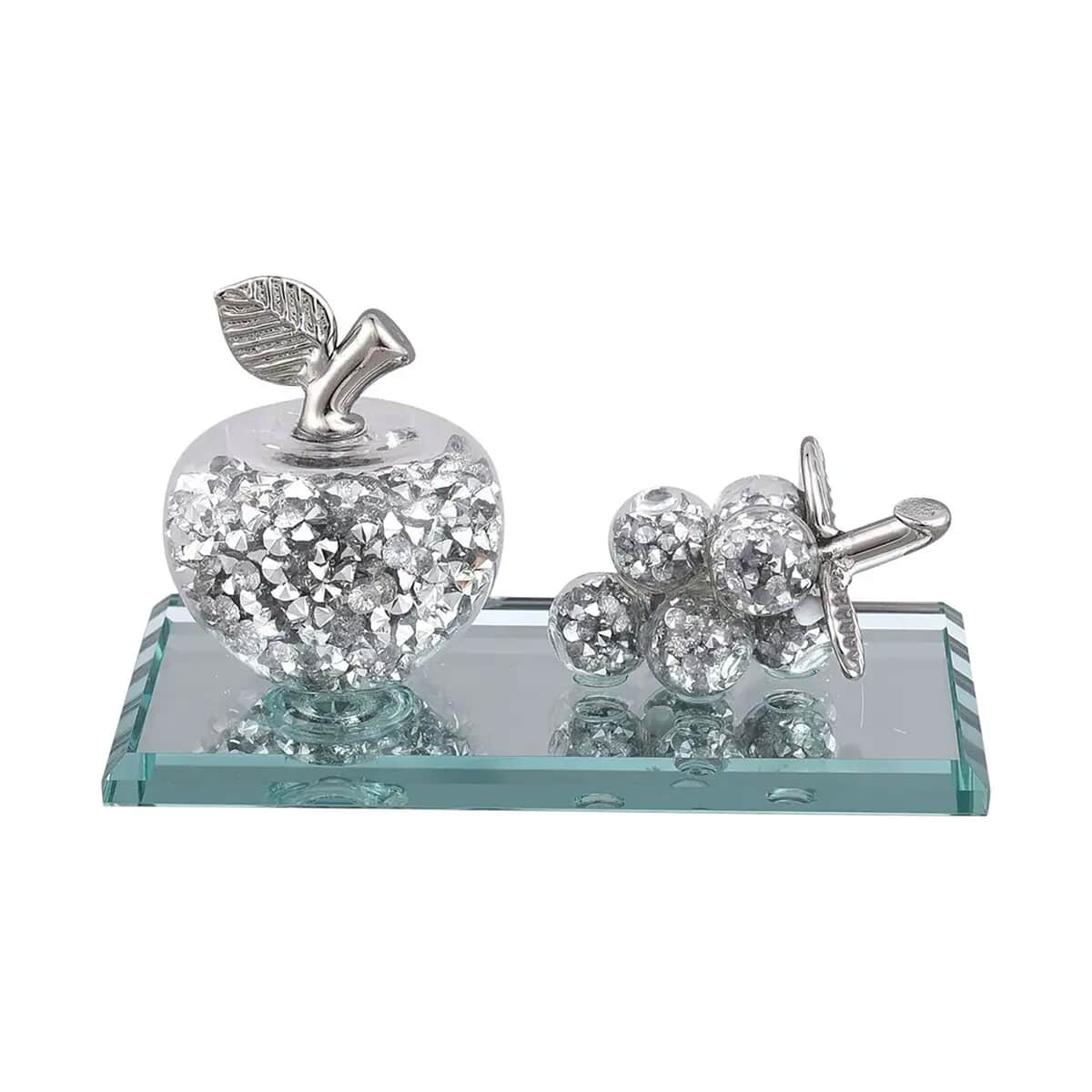 Silver Color Apple & Grape Crystal Figurine image number 0