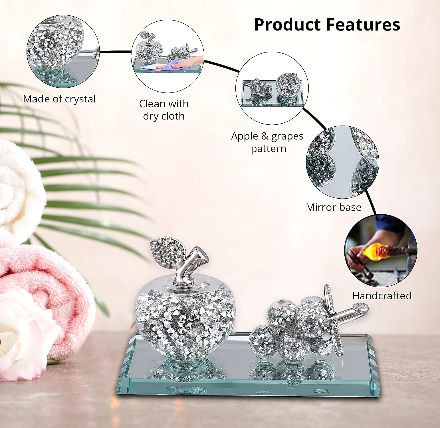 Silver Color Apple & Grape Crystal Figurine