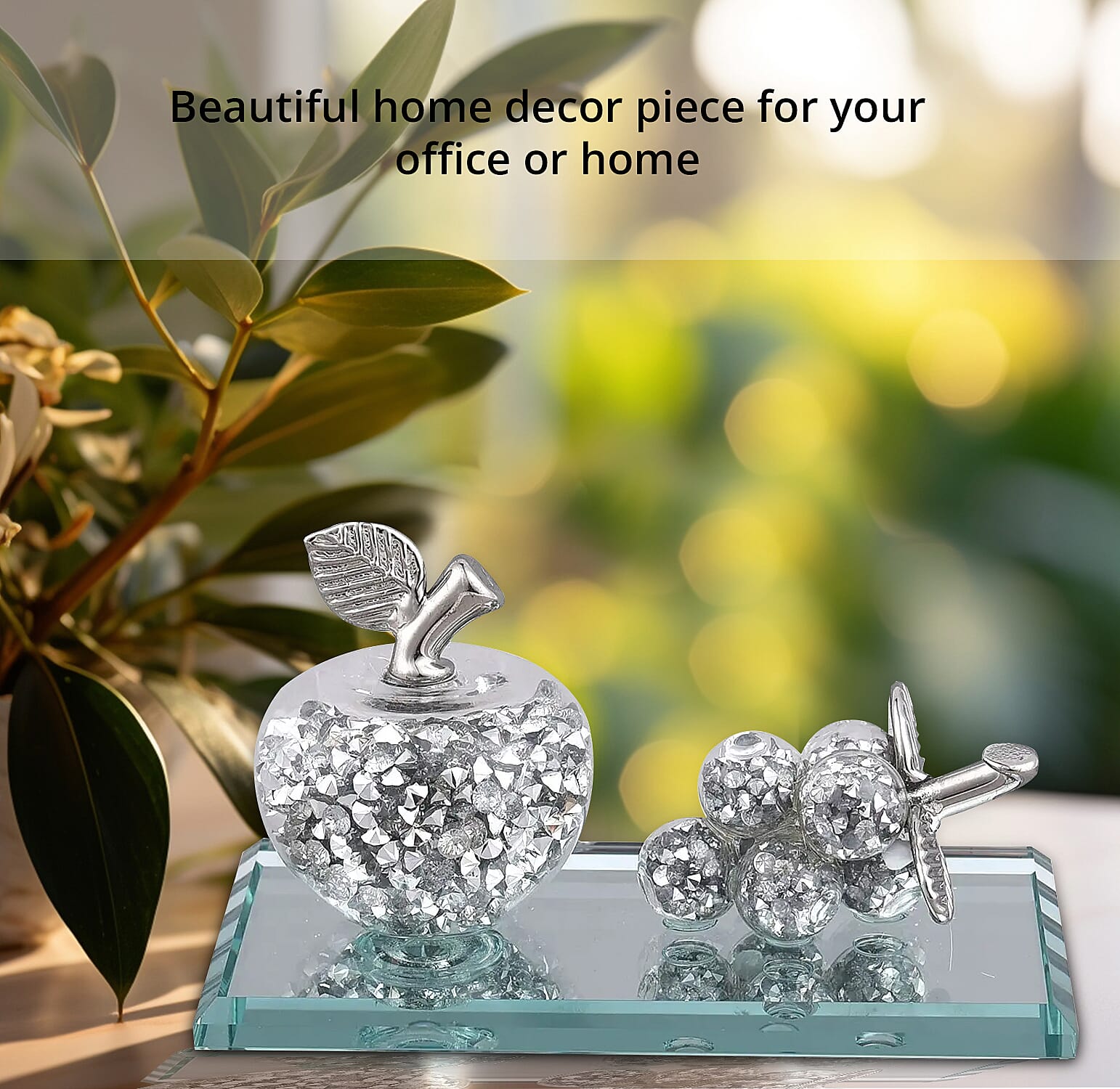 Silver Color Apple & Grape Crystal Figurine
