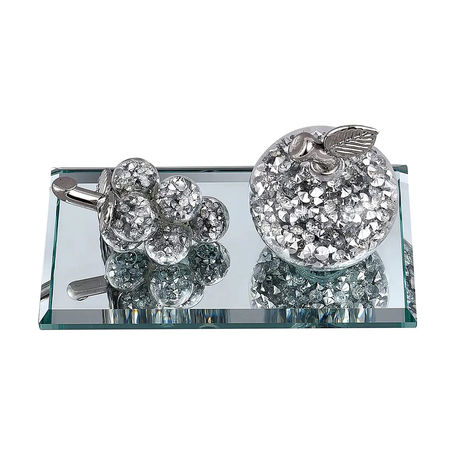 Silver Color Apple & Grape Crystal Figurine