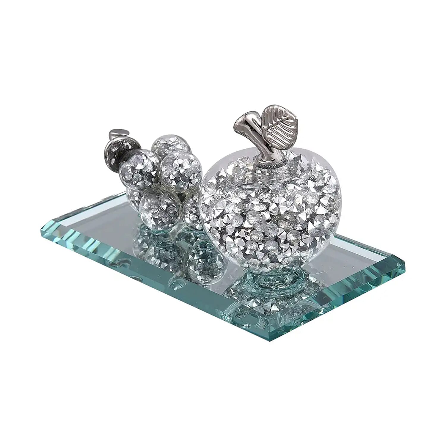 Silver Color Apple & Grape Crystal Figurine