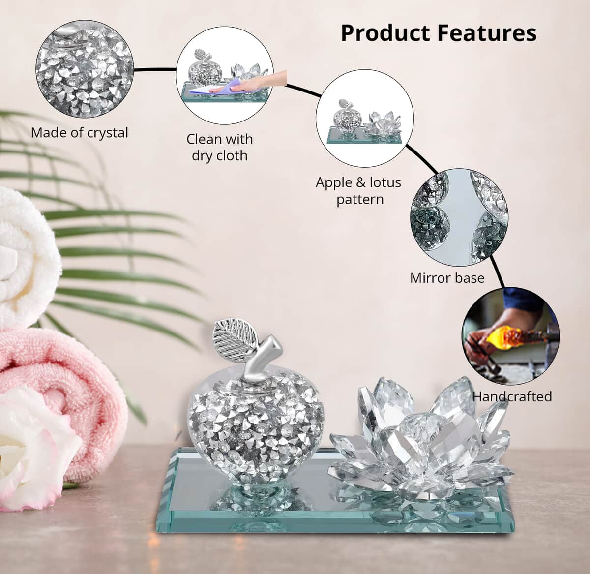 Silver Color Apple & Lotus Crystal Figurine image number 1