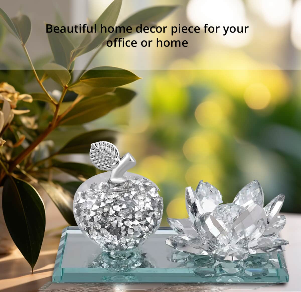 Silver Color Apple & Lotus Crystal Figurine image number 2