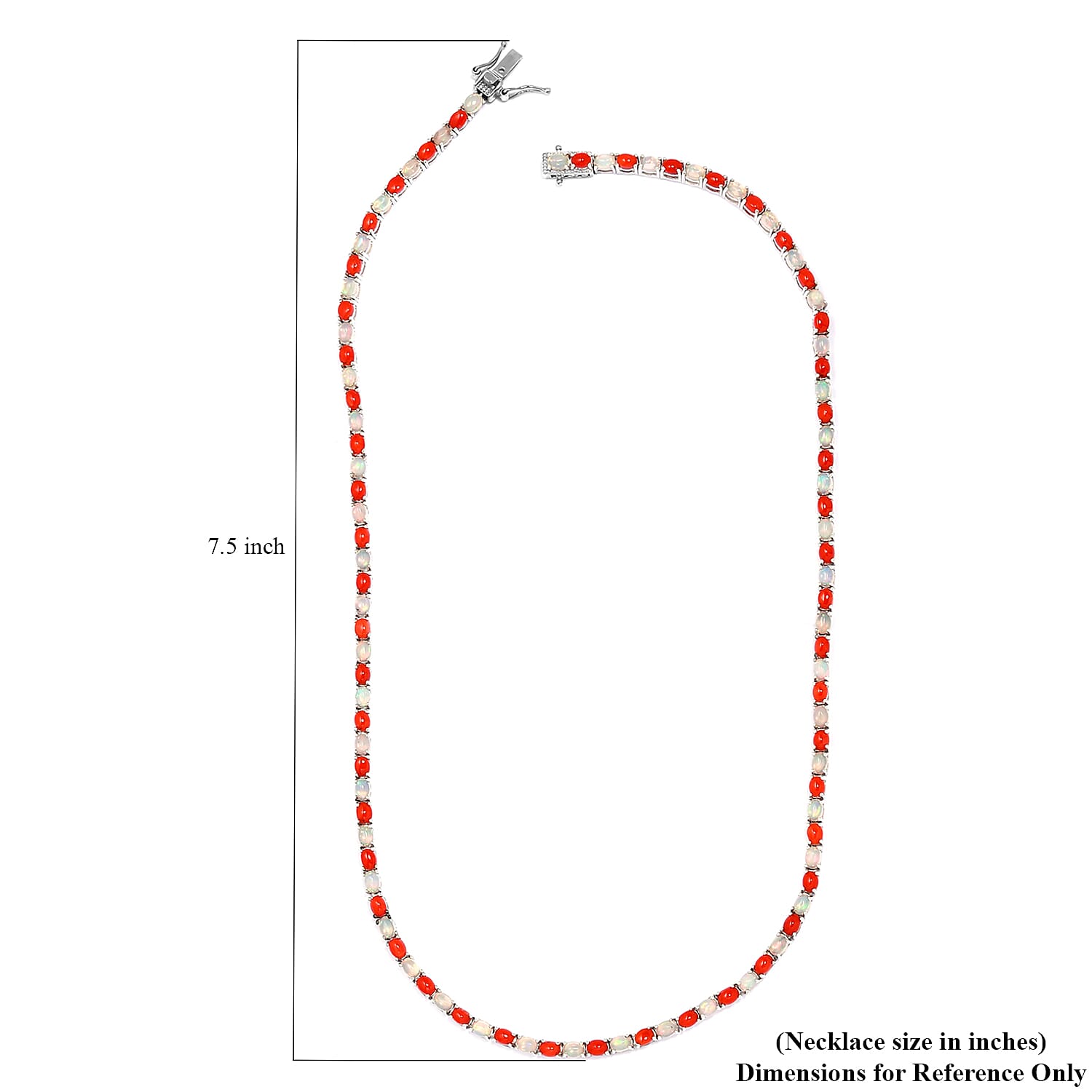 Ethiopian Welo Opal and Mediterranean Coral Tennis Necklace 18 Inches in Rhodium Over Sterling Silver 16.15 ctw