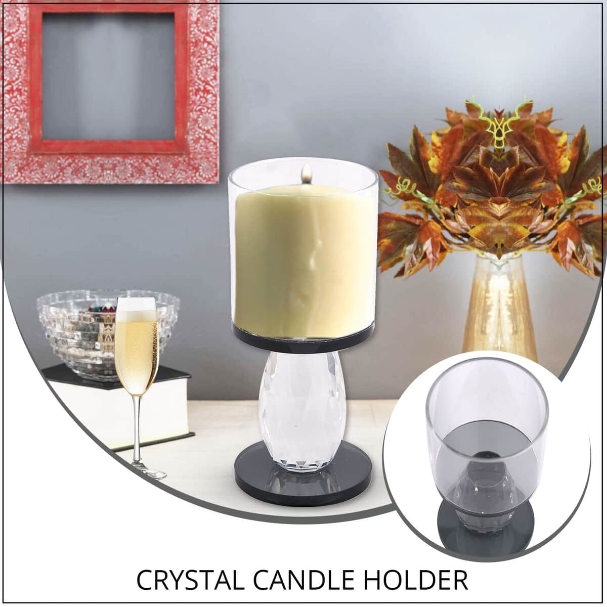 Black Round Cup Crystal Candle Holder image number 1
