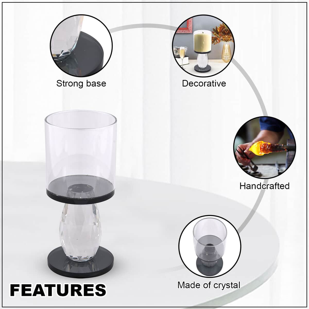 Black Round Cup Crystal Candle Holder image number 2