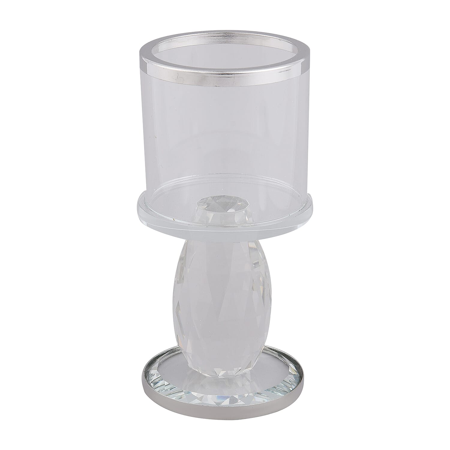 Silver Round Cup Crystal Candle Holder