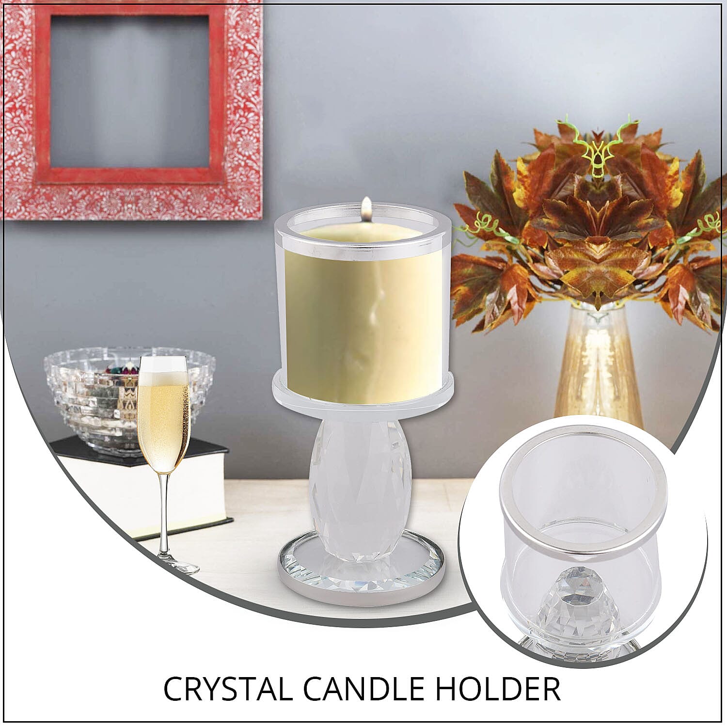 Silver Round Cup Crystal Candle Holder