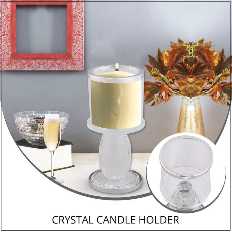 Silver Round Cup Crystal Candle Holder