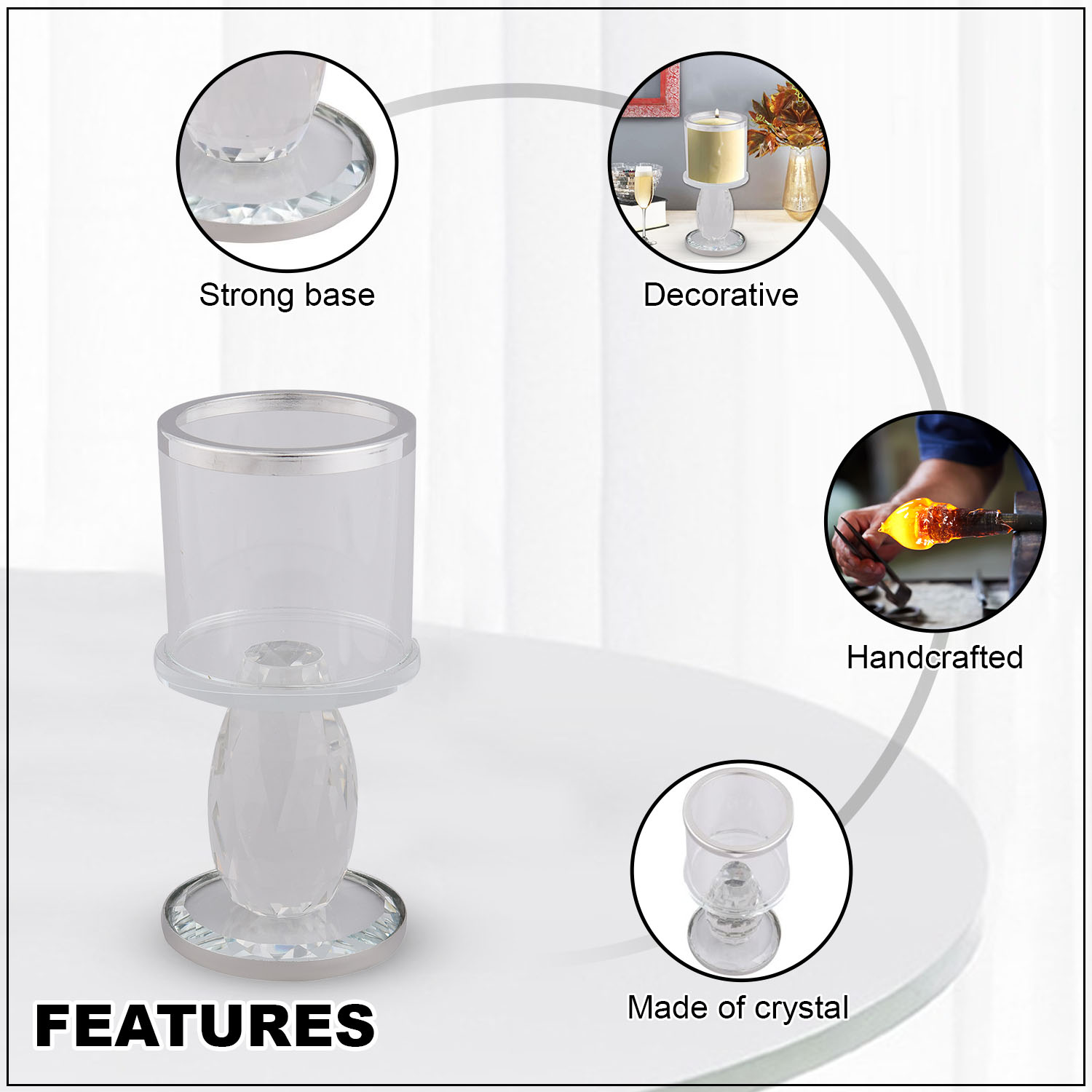 Silver Round Cup Crystal Candle Holder