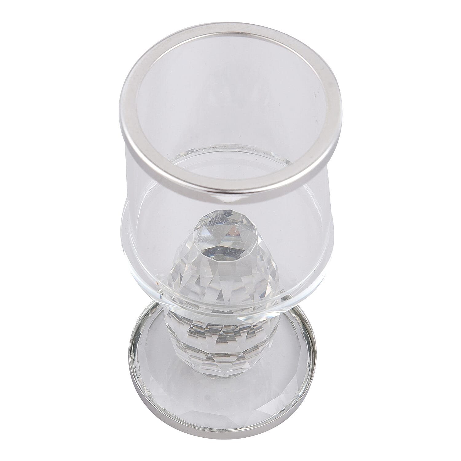 Silver Round Cup Crystal Candle Holder