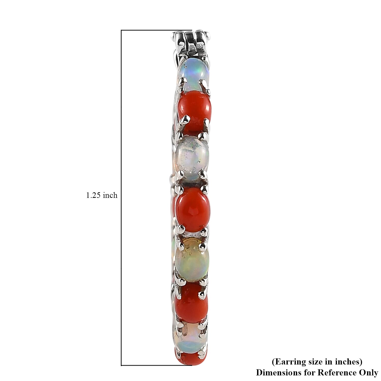 Ethiopian Welo Opal and Mediterranean Coral Hoop Earrings in Rhodium Over Sterling Silver 4.50 ctw