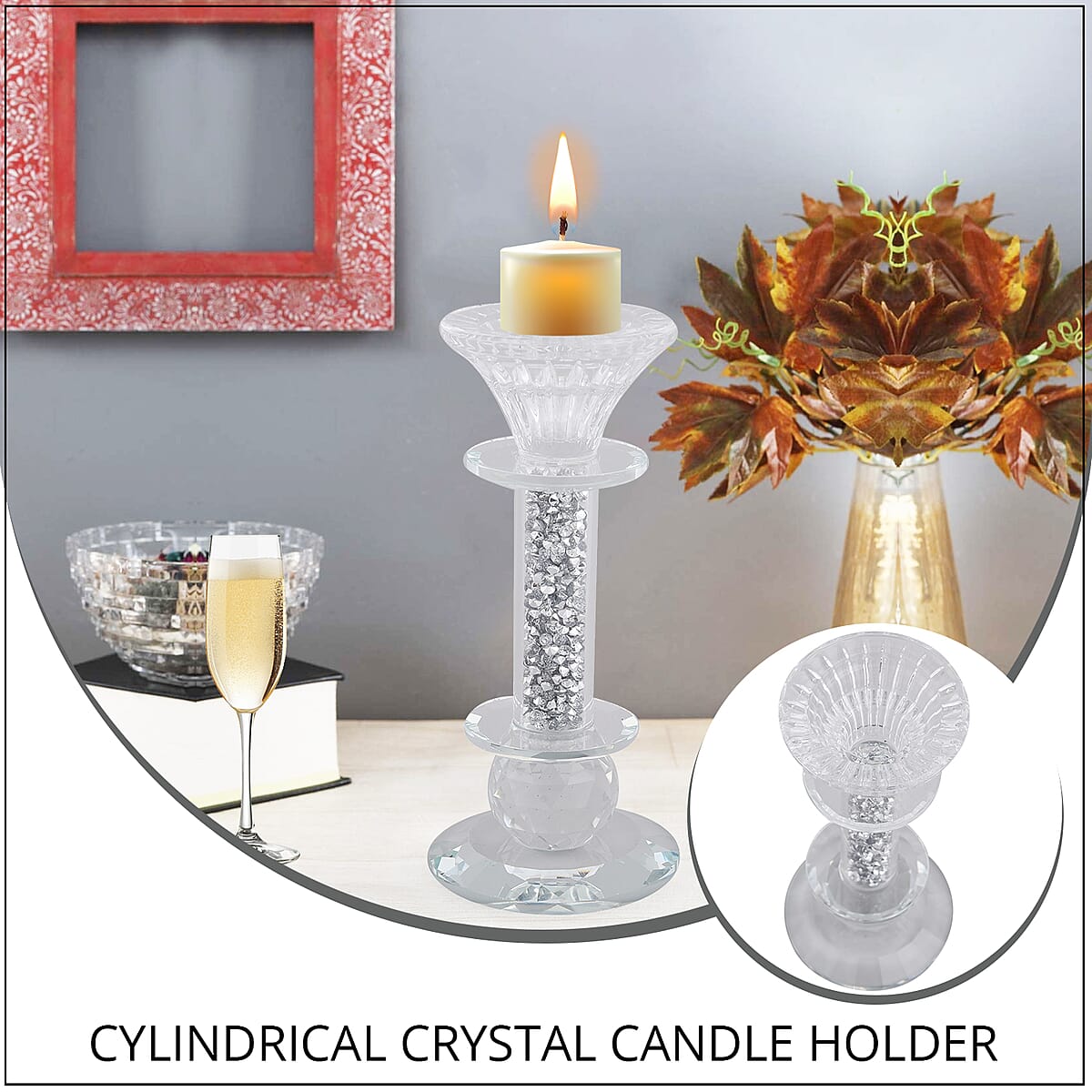 Cylindrical Crystal Lavish Flair Candle Holder image number 1