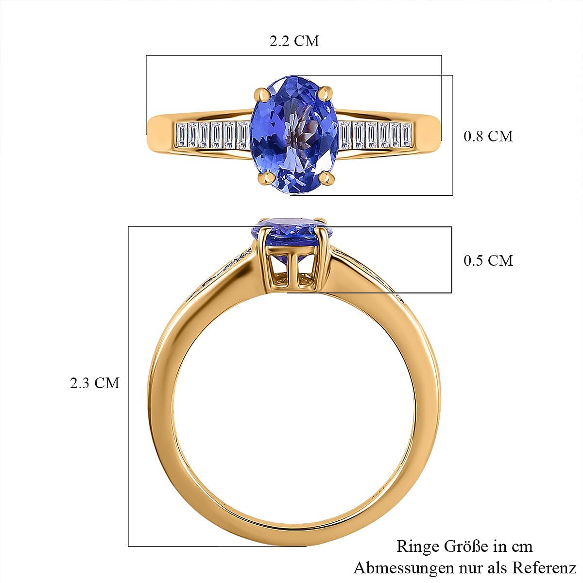 Premium Tanzanite and Diamond I2 1.50 ctw Ring in 14K Yellow Gold (Size 11.5)