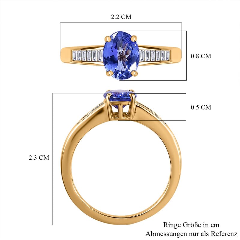 Premium Tanzanite and Diamond I2 1.50 ctw Ring in 14K Yellow Gold (Size 11.5)