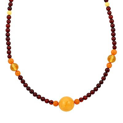Multi Colored Amber Necklace 23.5 Inches in Sterling Silver