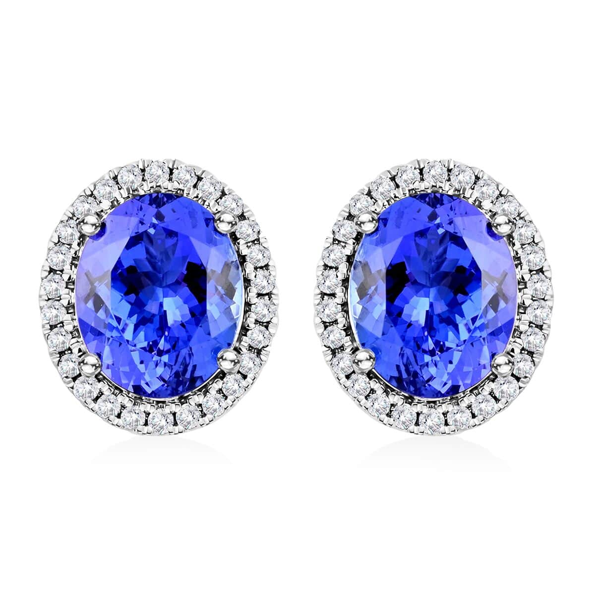 Certified & Appraised Luxoro 14K White Gold AAA Tanzanite and G-H I2 Diamond Halo Stud Earrings 3.75 ctw image number 0