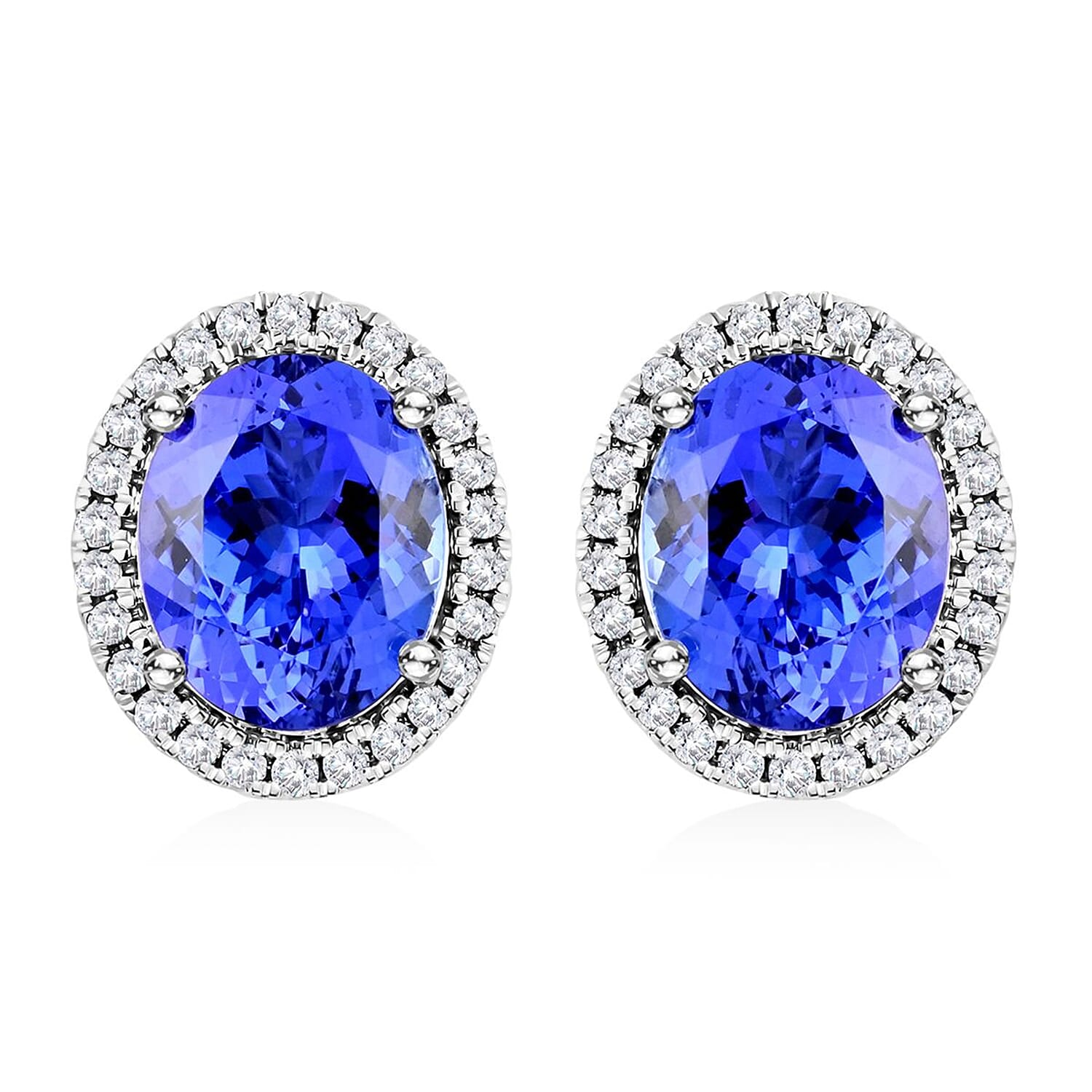 Certified & Appraised Luxoro 14K White Gold AAA Tanzanite and G-H I2 Diamond Halo Stud Earrings 3.75 ctw