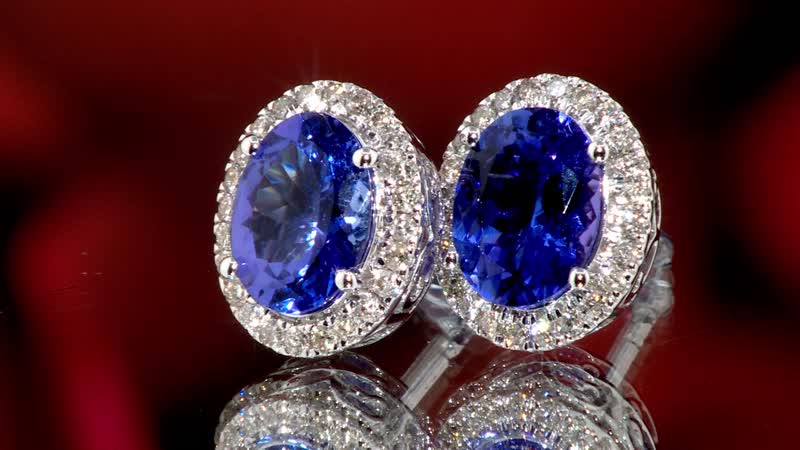Certified & Appraised Luxoro 14K White Gold AAA Tanzanite and G-H I2 Diamond Halo Stud Earrings 3.75 ctw