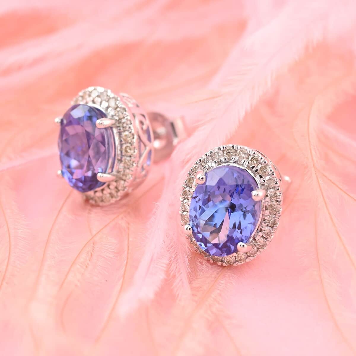 Certified & Appraised Luxoro 14K White Gold AAA Tanzanite and G-H I2 Diamond Halo Stud Earrings 3.75 ctw image number 1