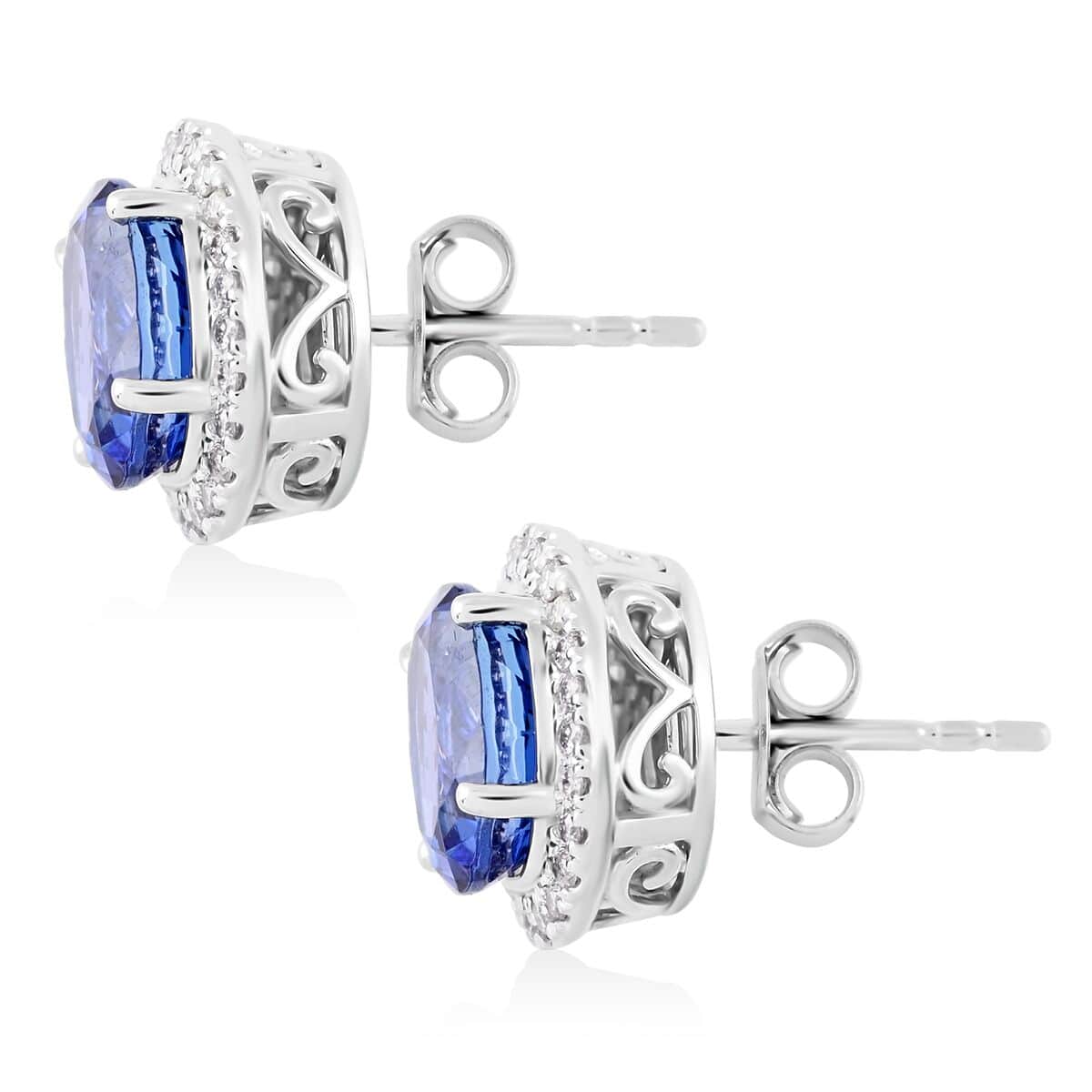 Certified & Appraised Luxoro 14K White Gold AAA Tanzanite and G-H I2 Diamond Halo Stud Earrings 3.75 ctw image number 3
