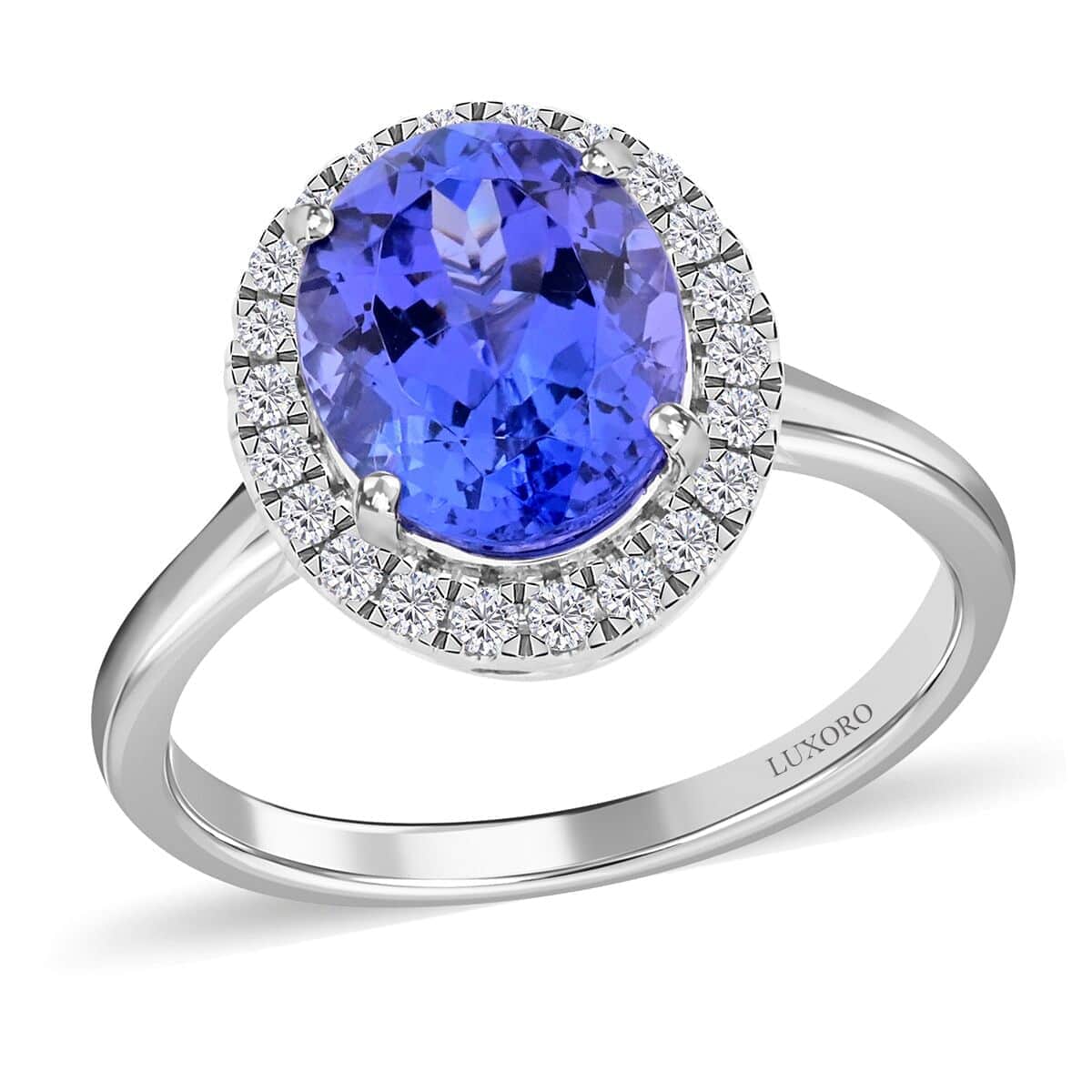 Certified & Appraised Luxoro 14K White Gold AAA Tanzanite and I2 Diamond Halo Ring 3.60 Grams 3.25 ctw image number 0