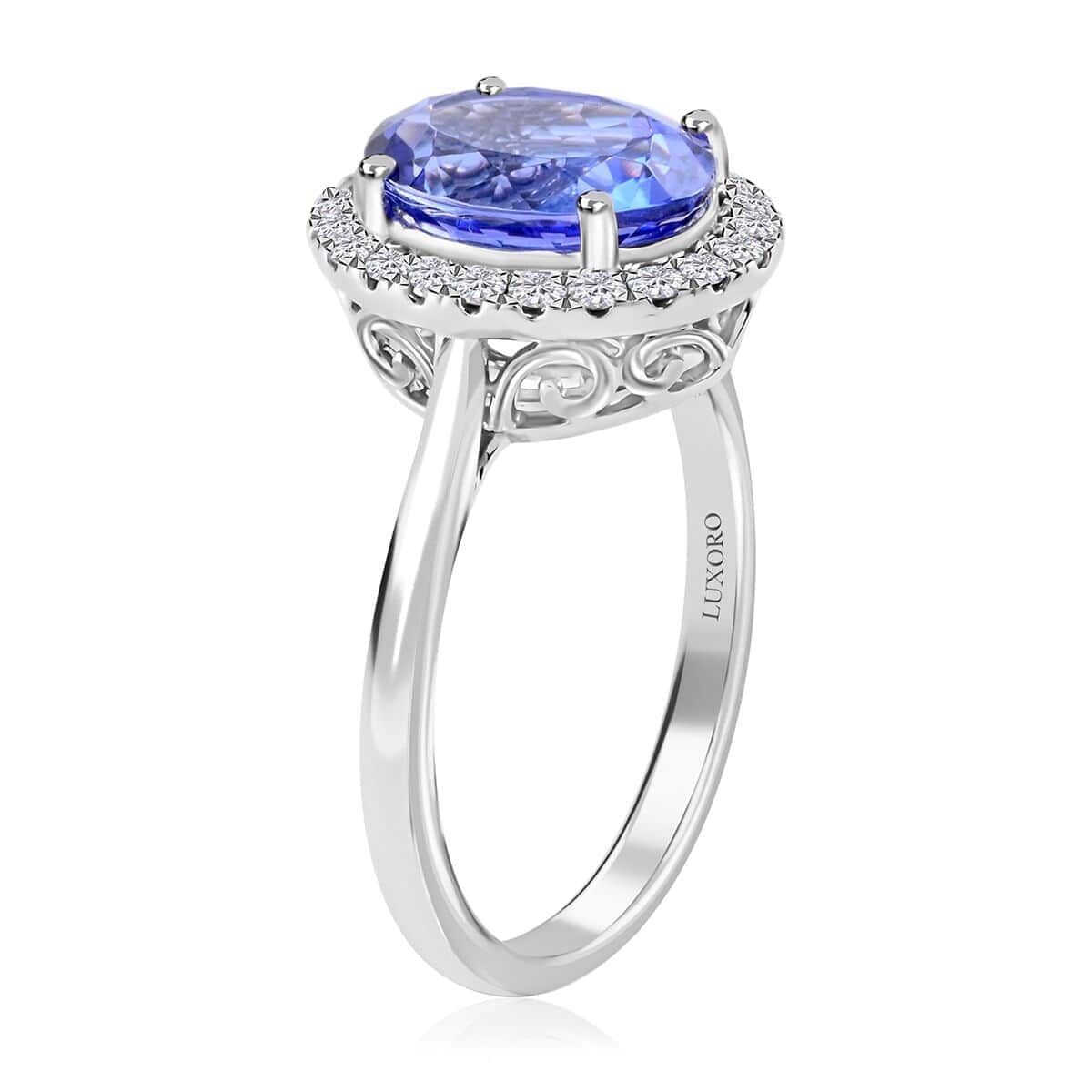 Certified & Appraised Luxoro 14K White Gold AAA Tanzanite and G-H I2 Diamond Halo Ring (Size 10.0) 3.25 ctw image number 3