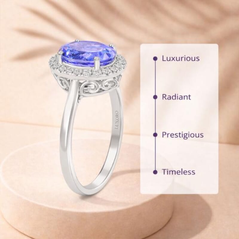 Certified & Appraised Luxoro AAA Tanzanite and G-H I2 Diamond 3.25 ctw Halo Ring in  14K White Gold (Size 10.0)