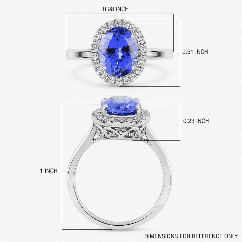 Certified & Appraised Luxoro AAA Tanzanite and G-H I2 Diamond 3.25 ctw Halo Ring in  14K White Gold (Size 10.0)
